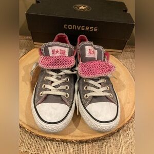 Converse All Star‎ CTAS Size 7 Sparkly Pink Double Tongue Gray Glitter With Box